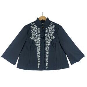 NWTS Coldwater Creek Black Embroidered Jacket – Floral Scroll, Button Front SZ L